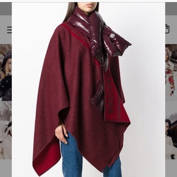 MONCLER Burgundy Unisex Mantella Cape with Scarf - Picture 4 of 8